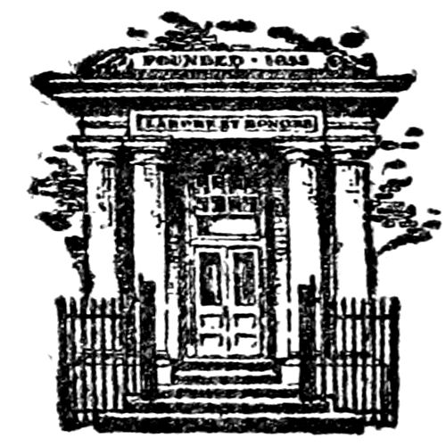 a small logo of a neoclasical building